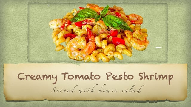 Pesto shrimp pasta.